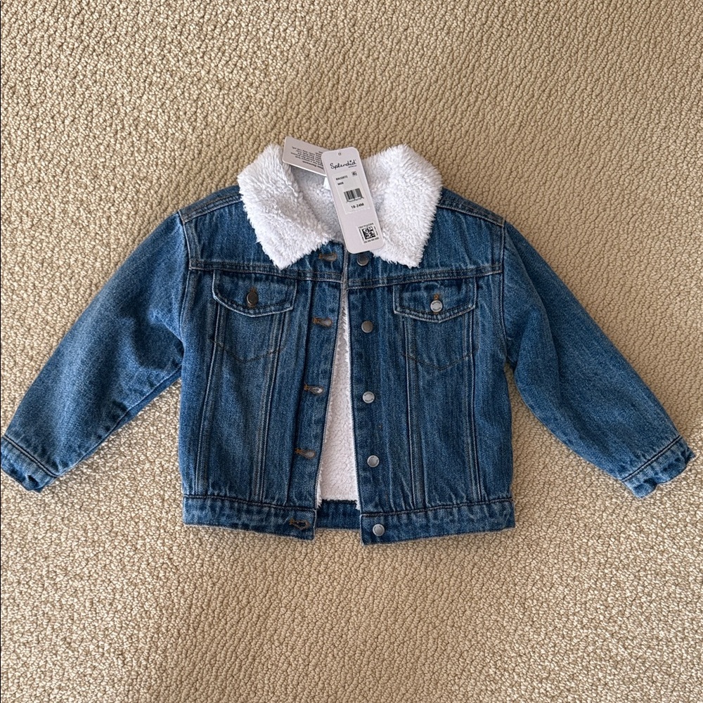 Splendid Blue Denim Jacket with White Sherpa Collar- tags on